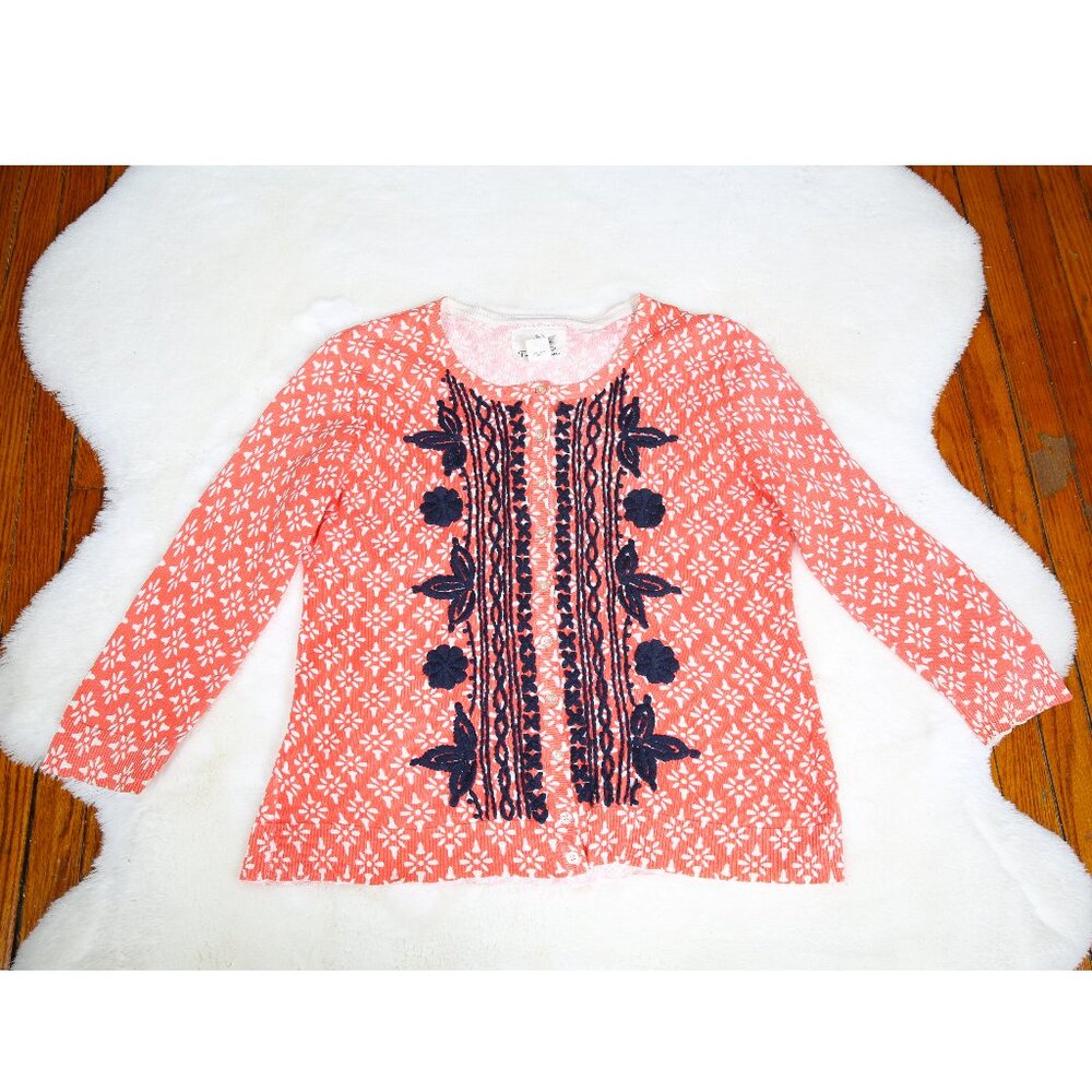 Tabitha Coral Pink Floral Embroidered Cardigan - Anthropologie